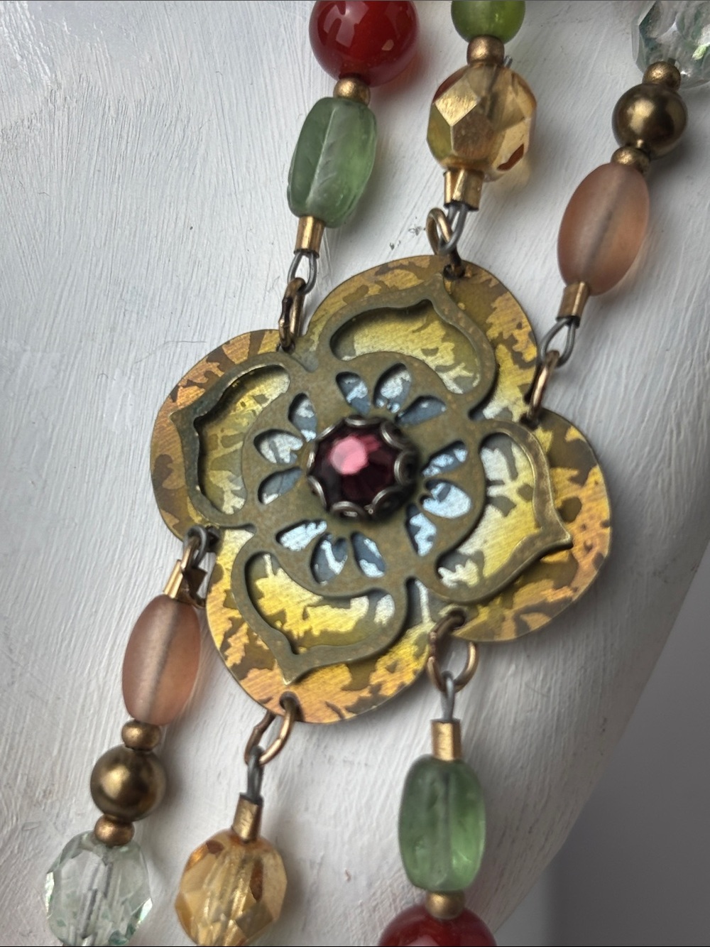 Vintage Holly Yashi Gem Multi Bead Niobium Sacred Geometry & Ruby Center Bracele - Picture 4 of 8